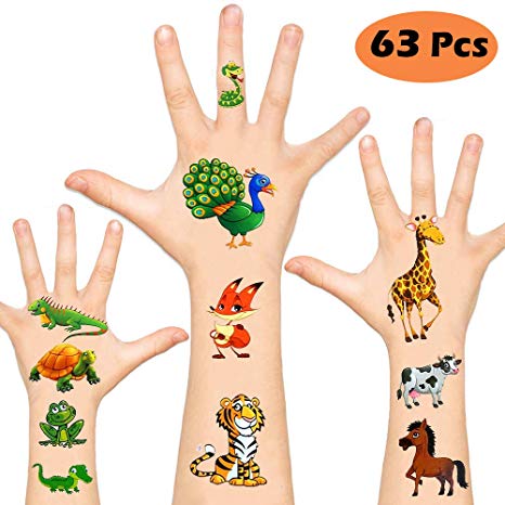 Temporary Tattoos for Kids, Non-Toxic FDA Approved Cartoon Theme Fake Tattoos Stickers for Children Boys Girls Halloween Birthday Party Favors Supplies (Animal Tattoos)