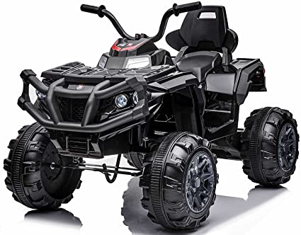 u URideon Kids ATV, Electric 4 Wheeler Quad for Kids, Power Ride On Car Vehicle Toys, 12V Battery Powered Wheels w/2-Speed,Music,LED Headlight, Black