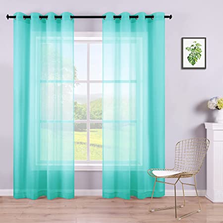 Mint Green Curtains 84 Inch Length for Living Room Set 2 Panel Grommet Linen Look Semi Voile Drapes Window Sheer Curtains for Bedroom Girls Kids Nursery Decoration Christmas Decor Turquoise Aqua