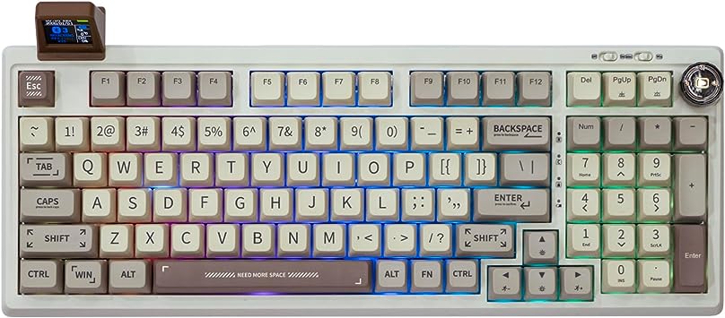 EPOMAKER RT100 97 Keys Gasket BT5.0/2.4G/USB-C Mechanical Gaming Keyboard with Customizable Display Screen, Knob, Hot Swappable Socket, 5000mAh Battery for Win/Mac (Sea Salt Silent Switch)