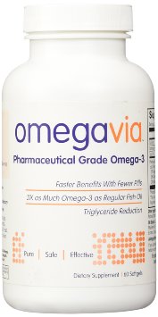 OmegaVia Pharma-Grade Omega-3, Enteric Odorless/Burp-Free. 1105 mg Omega-3 - Highest Omega-3 per pill.