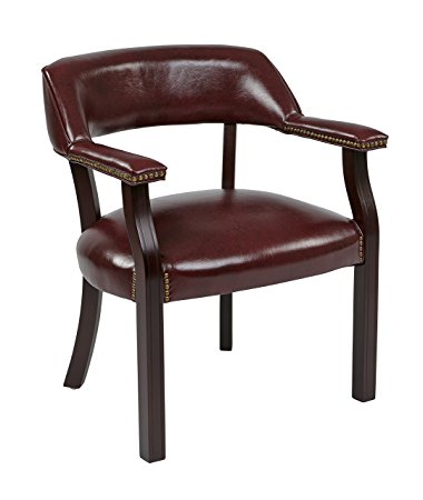 Office Star Padded Vinyl Seat and Back Traditional Guest Chair with Nailhead Accents and Mahogany Finish Wood Frame, Jamestown