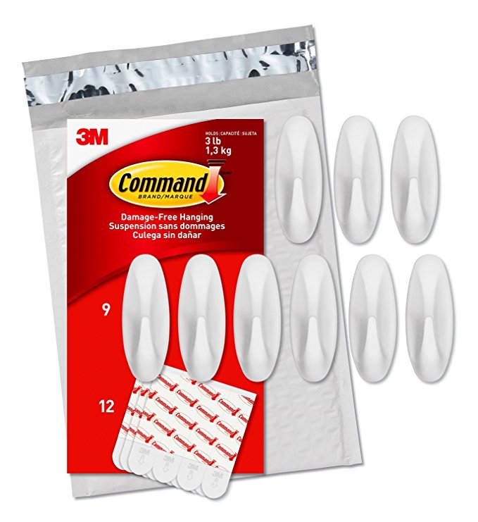 Command Medium Designer Hooks, White, 9-Hooks, 12 Strips (GP081-9NA) - Easy to Open Packaging