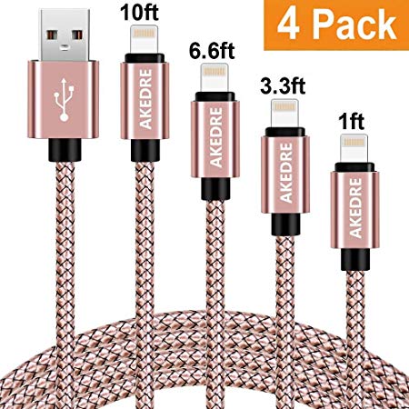 Charger Cables, 4Pack [10FT 6FT 3FT 3FT] Extra Long Nylon Braided USB Charging&Syncing Cord Compatible with Phone Xs Max/XS/XR/7/7Plus/X/8/8Plus/6S/6S Plus/SE
