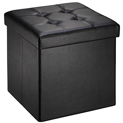 Ollieroo Faux Leather Folding Storage Ottoman Bench Foot Rest Stool Seat Black 15''X15''X15''