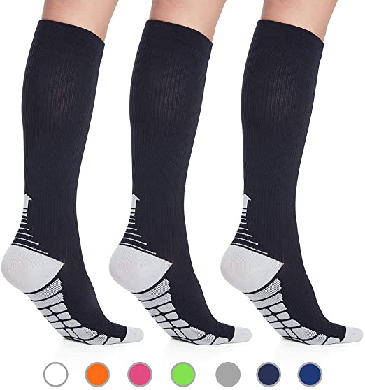 LAIWOO 3 Pairs Compression Socks Women Men 20-30mmHg Compression Stockings Nursing Performance Socks for Nurse,Flight,Sports