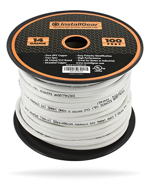 InstallGear 14 Gauge AWG 100ft In-Wall Speaker Wire - 99.9% Oxygen-Free Copper - UL Listed/CL2 Rated