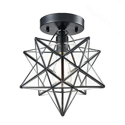 AXILAND Industrial Black Copper Moravian Star Ceiling Light 12-inch, Clear Glass Shade 1-Light Fixture