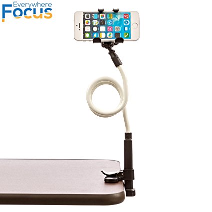 EverywhereFocus(R) Cell Phone Holder For Desk, Flexible 360° Cool Universal Smartphone Stand, 5yrs Warranty! Strong 2' Stick, Devices Up To 4" Wide. Perfect For Vblogging & Video Chatting! White/Black