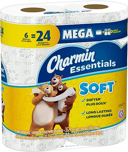 Charmin® Essentials® Soft 2-Ply Mega Toilet Paper, 352 Sheets Per Roll, Pack Of 6 Rolls