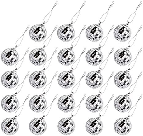 24 Pcs Silver Disco Mirror Ball for Party Decoration, Christmas Tree Wedding Birthday Party Ornaments(3CM)