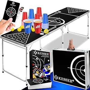 KESSER® Beer Pong Tisch Set mit Kartenspiel Trinkspiel - inkl. 100 Becher (50 Rot & 50 Blau), 6 Bälle   Regelwerk Partyspiele Table Höhenverstellbar KlappbarerClassic   Kartenspiel