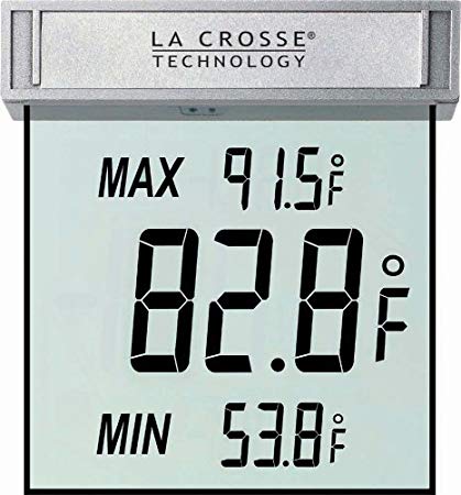 La Crosse Technology WS-1025 Digital Window Thermometer with detachable bracket and records MIN/MAX temp & Auto reset