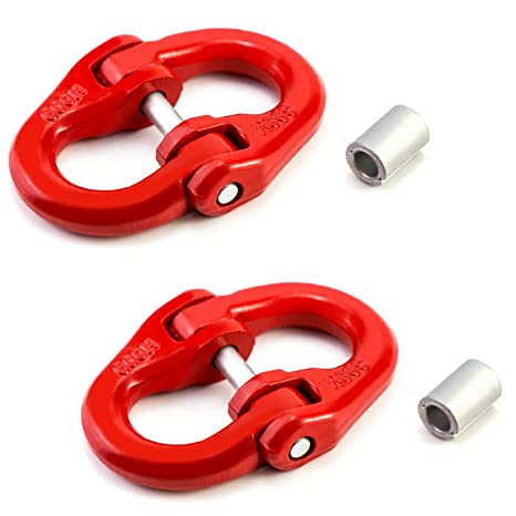 QWORK G80 Alloy Steel Coupling Link, 2 Pack, 3/8" Hammer Lock Chain Connector, 7100 lbs Working Load Limit, Red