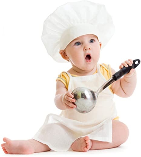 M&G House Unisex Baby Chef Costume Newborn Photography Prop Baby Uniform Photo Props Chef Outfit Apron   Chef Hat (Fits 7-18 Months)
