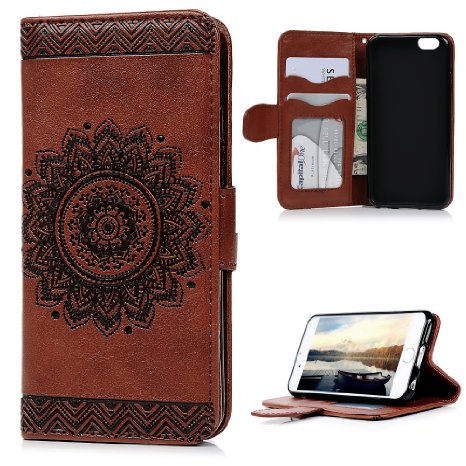 iPhone 6S/6 Case (4.7"), [NOT for iPhone 6S Plus], YOKIRIN Premium PU Leather Dream Catcher 3D Relief Embossing Wallet Cover with Credit Card Holder Kickstand Magnetic Closure for iPhone 6/6S, Brown