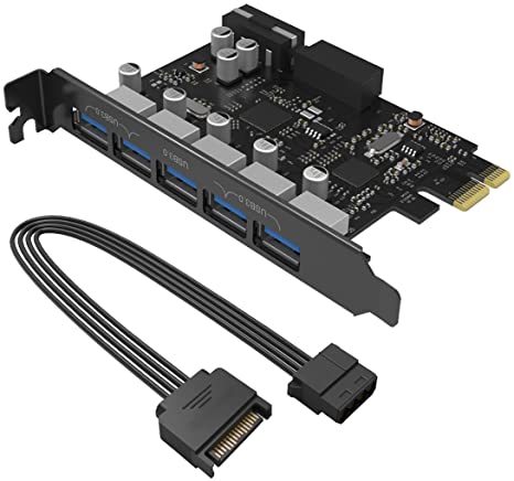 ORICO PVU3-5O2I SuperSpeed PCI-E to USB 3.0 5-Port PCI Express Card Desktop for Window XP/Vista/7, Mini PCI-E USB 3.0 Hub Controller Adapter with Internal USB 3.0 20-PIN Connector [ VL800 and VL812 USB 3.0 Controller]