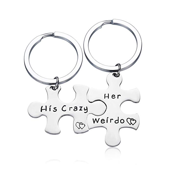 CJ&M Stainless Steel His Crazy Her Weirdo Couples Keychains Set,Personalized Couples Jewelry, for Boyfriend Girlfriend