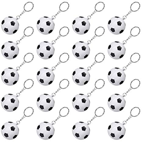 20 Pack White Soccer Ball Keychains for Party Favors, Soccer Stress Ball, School Carnival Reward, Party Bag Gift Fillers (Soccer Ball Keychains, 20 Pack)