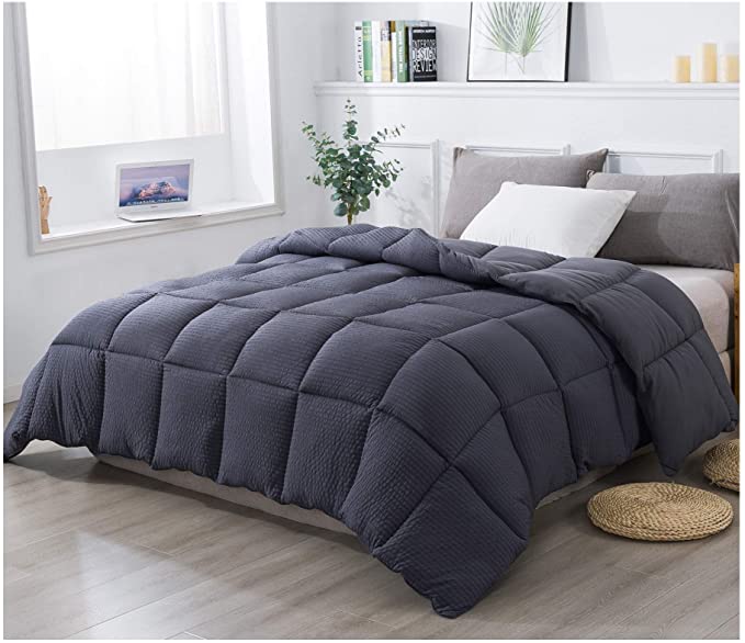 KASENTEX All Season Goose Down Alternative Reversible Comforter, Luxury Brushed Microfiber Duvet Insert, Excalibur Grey, Queen Size