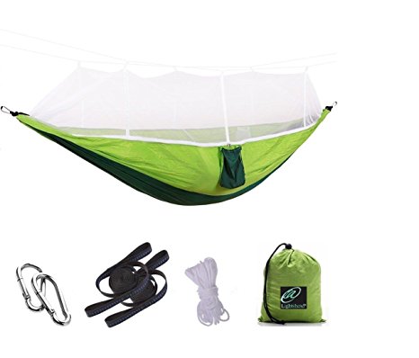 Lightahead® Parachute Portable Camping Hammock (with Removable Mosquito Net) Including Straps, Carbines & Rope– Heavy Duty Lightweight Best Nylon,Parachute Hammock For Camping, Travel, Garden etc.