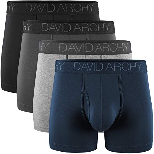 DAVID ARCHY Men's Breathable Bamboo Rayon Boxer Briefs with Fly in 3 or 4 Pack