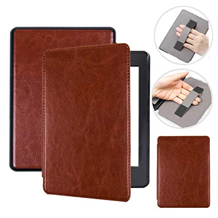 Handle Case for All-New Kindle Paperwhite (10th Generation-2018 Only - Will Not fit Prior Generation Kindle Devices), PU Leather Smart Cover with Hand Strap, Auto Wake/Sleep (Brown)