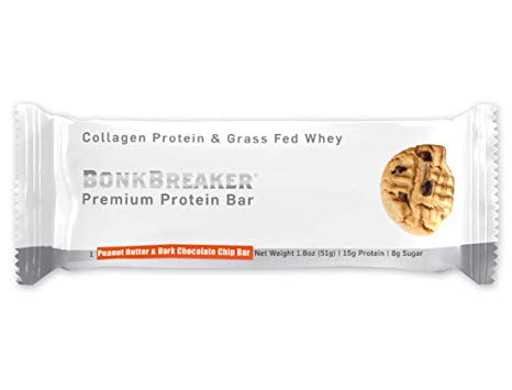 Bonk Breaker Collagen Protein Bar, Peanut Butter & Dark Chocolate Chip, 1.8 Oz (12 Count), Gluten Free & All Natural Sweeteners