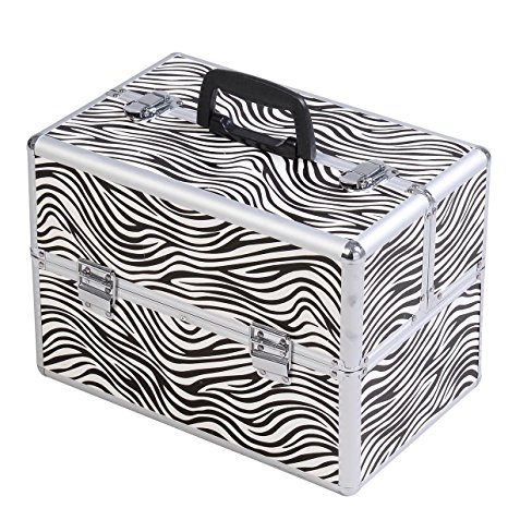 Giantex 14"x9"x10" Pro Aluminum Makeup Train Case Jewelry Box Cosmetic Organizer (Zebra)