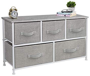 Sorbus Dresser with Drawers - Furniture Storage Tower Unit for Bedroom, Hallway, Closet, Office Organization - Steel Frame, Wood Top, Easy Pull Fabric Bins (5-Drawer, Gray)