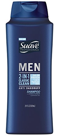 Suave Men 2 in 1 Shampoo and Conditioner, Classic Clean Anti Dandruff 28 oz