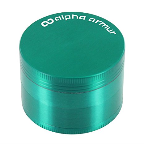 Alpha Armur Weed Grinder Spice Grinder Tobacco Grinder Herb Grinder with Pollen Catcher and Pollen Scraper Grinders with Keef Catcher, 4 Piece 2" Inch, and Durable Zinc Alloy Construction, Green