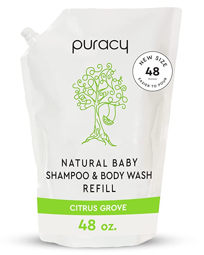 Puracy Baby Shampoo & Natural Baby Body Wash Refill, 98.8% Plant-Derived Shampoo & Baby Wash, Gentle Bath Soap for Sensitive Skin, Tear-Free, 48 Ounce