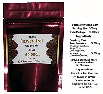 Trans Resveratrol Acai Berry Powder 60g 500mg 120 Servings