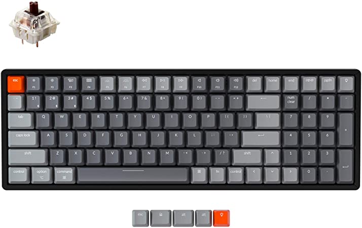 Keychron K4 Wireless Bluetooth/USB Wired Gaming Mechanical Keyboard, Compact 100 Keys RGB LED Backlit Gateron Brown Switch N-Key Rollover, Aluminum Frame for Mac Windows, Version 2