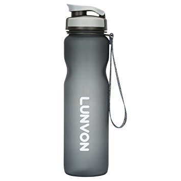 Lunvon 34 Ounce / 1 L Sports Water Bottle, Leak Proof BPA Free, Large Capacity Bottle with Twisting-Lid and Carry Loop for Gym, Outdoor, Hiking, Camping, Climbing, Traveling, Grey