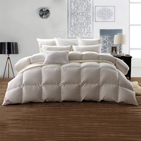 Snowman White Goose Down Comforter Full/Queen Size 100% Cotton Shell Down Proof-Solid White Hypo-allergenic