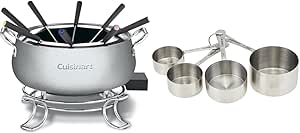 Cuisinart Fondue Pot, 3 Quart, For Chocolate, Cheese, Broth, Oil, Stainless Steel, CFO-3SSP1 & CTG-00-SMC Stainless Steel Measuring Cups, Set of 4,Silver