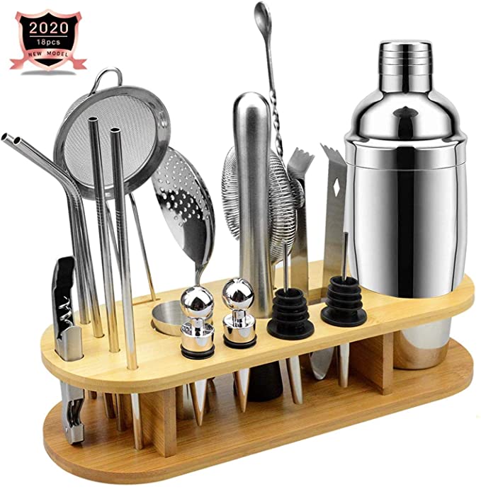 OHYGGE 18 PCS Cocktail Shaker Set Bartender Kit with Stand - Professional Stainless Steel Bar Tool Set for Drink Mixing for Home Bar