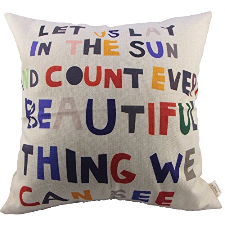 HOSL Cotton Linen Square Decorative Throw Pillow Case Cushion Cover Meaningful Quotes Colorful Letters 17.3*17.3 Inch(44CM*44CM)