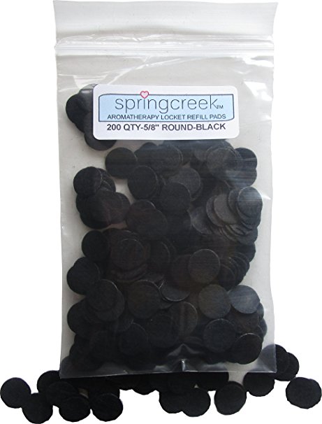 (200 VALUE PACK) Springcreek Diffuser Locket Refill Pads for Aromatherapy Essential Oil Necklaces, 5/8" Black