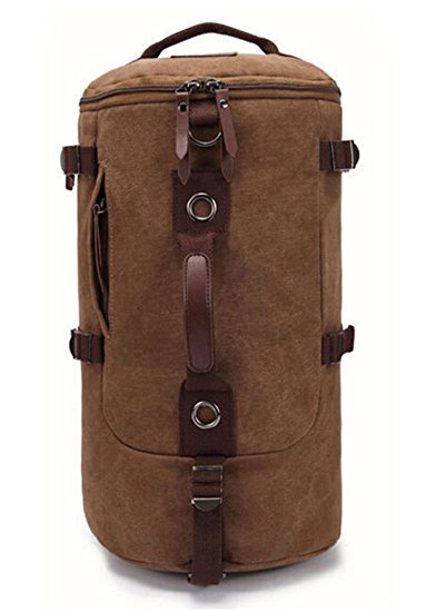 Fortuning's JDS® Unisex travel bag multi-functional cylinder canvas backpack duffle bag