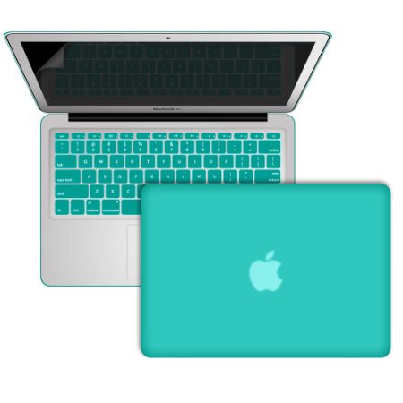 MacBook-Air-13-Cases, RiverPanda Ultra Slim Rubber Coated Hard Case With Keyboard Skin & Screen Protector for MacBook Air 13-Inch (A1369/A1466) - Turquoise Blue