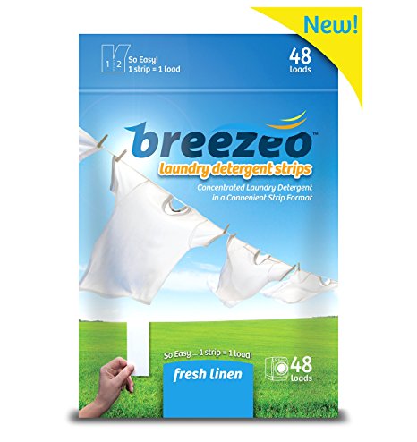 Breezeo Laundry Detergent Strips (Laundry Detergent Sheets), Fresh Linen Scent, 48 Loads – More Convenient than Pods, Pacs, Liquids or Powders – Great for Home, Dorm, Travel, Camping and Hand-Washing