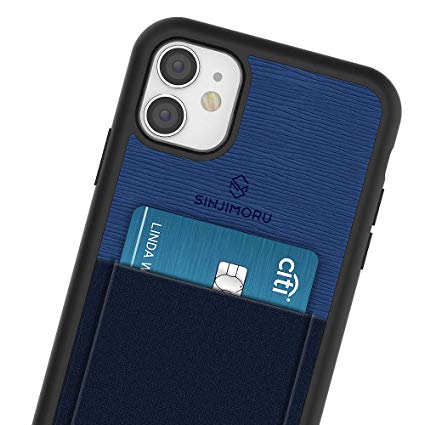 Sinjimoru iPhone 11 Case with Slim Wallet, Protective TPU Phone Case with Credit Card Holder for Back of Phone. Sinji Pouch Case for iPhone 11, Navy