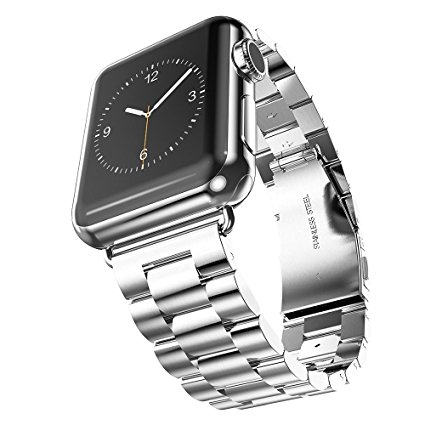 Premium Apple Watch Stainless Steel Band NIUTOP Classic Polishing Stainless Steel Band Strap Bracelet Wristband for iWatch Apple Watch & Sport & Edition 42mm, with Apple Watch Band Metal Clasp(42mm Silver--3 Pointers)