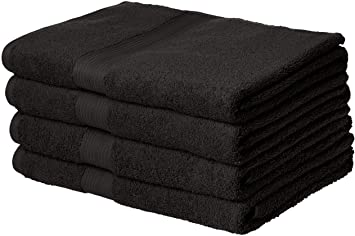 AmazonBasics Fade-Resistant Cotton Bath Towel - Pack of 4, Black