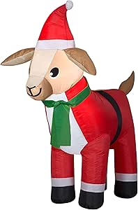 Gemmy Christmas Airblown Inflatable Goat in Santa Suit, 3.5 ft Tall, red