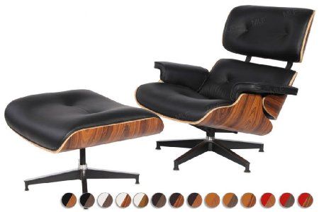 MLF Plywood Eames Lounge Chair and Ottoman in Premium Top LeatherBlack Italian Leather Palisander