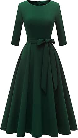 DRESSTELLS Cocktail Dress for Women, Vintage Modest Wedding Guest 3/4 Sleeves Fall Dresses 2024, Formal Church Dress